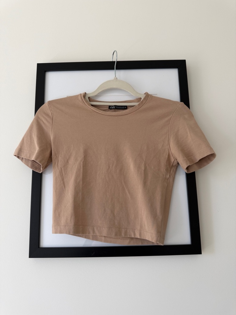 Zara Beige Short-Sleeve Cropped Top